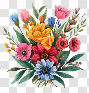 Bunch Of Flowers - Bright Colorful Bouquet Of Flowers Transparent PNG