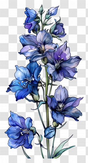 Larkspur Flower - Blue And Purple Botanical Flower Illustration Transparent PNG