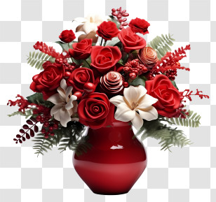 Vase - Red Flower Bouquet In Elegant Vase Transparent PNG