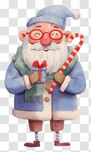 Cartoon Old Man - Santa Claus With Gift Cartoon Illustration Transparent PNG