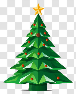 Christmas Tree - Decorated Christmas Tree With Star And Ornaments Transparent PNG