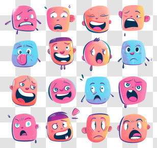 Emotes - Colorful Cartoon Emotional Faces Set Transparent PNG