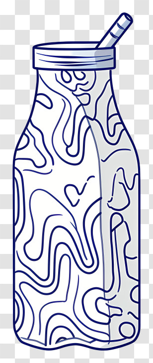 Glass Bottle - Patterned Bottle With Straw Transparent PNG