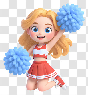 Cute Cartoon Cheerleader Girl - Cheerleader With Blue Pom-poms Transparent PNG