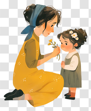 Mother Combing Daughter Hair - Mother And Child With Flower Transparent PNG