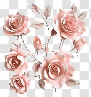 Roses Garden - Pink Roses With Green Leaves Transparent PNG