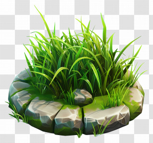 Grass Plant - Stylized Grass And Rocks Cluster Transparent PNG