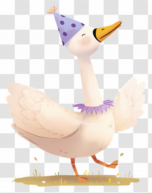 White Swan - Cute Goose With Party Hat Dancing Transparent PNG