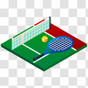 Sport Field - Isometric Tennis Court With Racket And Ball Transparent PNG