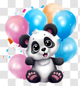 Panda Day - Cute Cartoon Panda With Balloons Transparent PNG