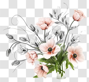 Elegant Flower Arrangement Vector Draw Design - Elegant Pink And White Flower Bouquet Transparent PNG