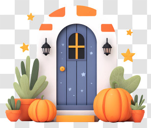Halloween Door - Cute House With Pumpkins And Stars Transparent PNG