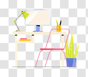 Background - Modern Office Desk With Lamp And Plant Transparent PNG