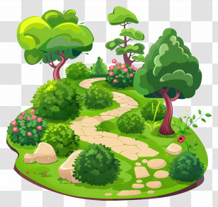 Garden Path - Cartoon Park Scenery With Trees And Pathway Transparent PNG