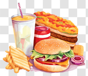 Hamburger - Fast Food Meal With Burger, Fries, And Soda Transparent PNG