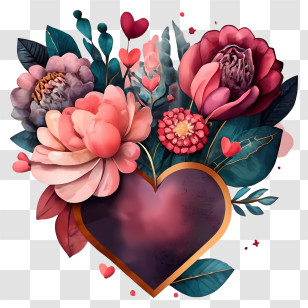 Cartoon - Heart With Beautiful Flowers Transparent PNG