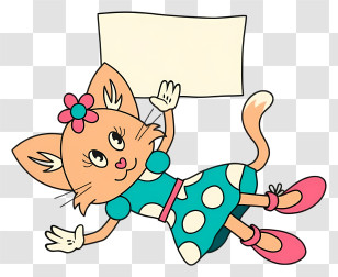 Cat Holding A Sign - Cartoon Cat Holding A Blank Sign Transparent PNG