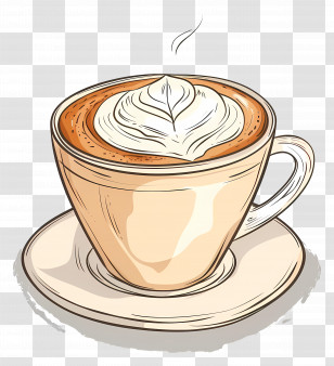 Cappuccino Coffee - Artistic Latte Coffee In Ceramic Cup Transparent PNG