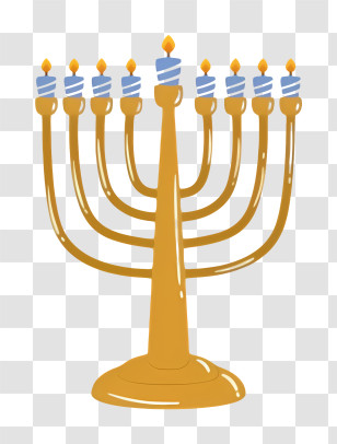 Menorah - Golden Menorah With Blue Candles For Hanukkah Transparent PNG