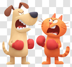 Boxing Match - Angry Boxing Dog And Cat Face-off Transparent PNG
