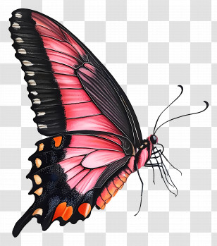Butterfly Flying - Pink And Black Butterfly Transparent PNG