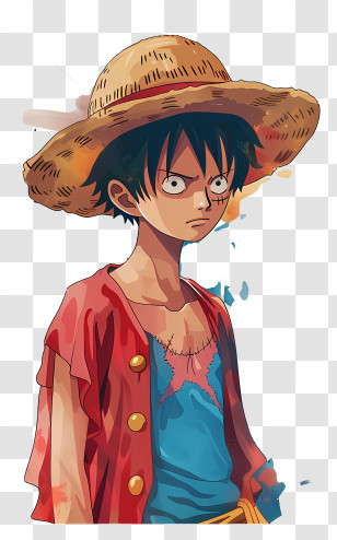 One Piece Luffy - Anime Character Wearing A Straw Hat Transparent PNG