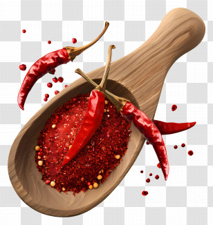 Chili Powder - Red Chili Peppers In Wooden Scoop Transparent PNG