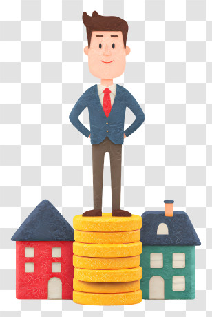 Real Estate Investor - Cartoon Man Standing On Coins Transparent PNG