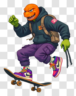 Teenage Mutant Ninja Turtle - Orange-Masked Turtle Skateboarding Transparent PNG