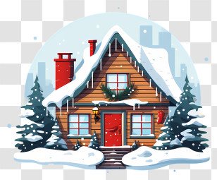 Winter Cottage - Snow-Covered Christmas House In Winter Scene Transparent PNG