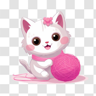 Cat Playing Yarn Ball - Cute White Cat Playing With Pink Yarn Transparent PNG