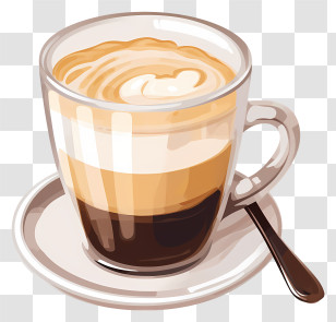 Coffee - Cup Of Cappuccino With Cream In A Glass Cup Transparent PNG