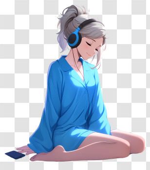 Calm Girl In Blue Nightshirt Transparent PNG