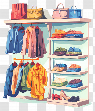 Clothing Store - Illustrated Organized Fashion Closet With Clothes And Accessories Transparent PNG