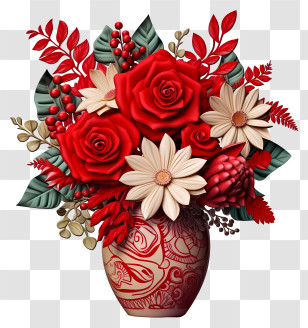 Red Vase - Romantic Red Flower Bouquet In Ornate Vase Transparent PNG