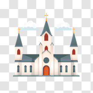 Church - Illustration Of A Church Building With Towers Transparent PNG
