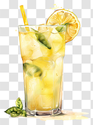 Lemonade Drink - Lemon Iced Drink With Straw Illustration Transparent PNG