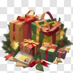 Christmas Gifts
 - Holiday Gift Box Pile With Festive Decoration Transparent PNG