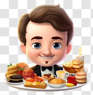 Buffet Day - Cartoon Man With Breakfast Food Transparent PNG