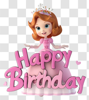 Cute Happy Birthday Text - Happy Birthday With Princess In Pink Dress Transparent PNG