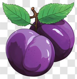 Sketch Style Plum - Purple Plums With Stem And Leaves Transparent PNG