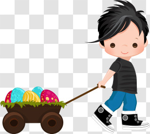 Easter Egg - Cartoon Boy Pulling A Wagon With Easter Eggs Transparent PNG