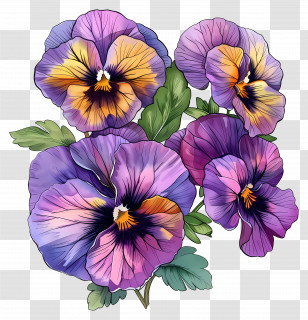 Pansies Flowers - Vibrant Purple Pansy Flowers Illustration Transparent PNG