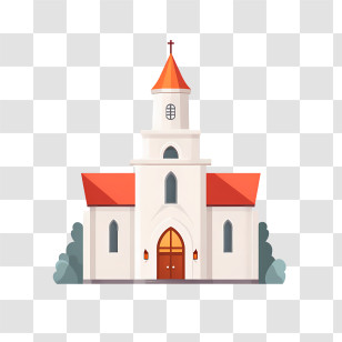 Church - White Church With Red Roof And Steeple Transparent PNG