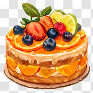Fruit Topped Cake - Fruit-Topped Layered Cake Illustration Transparent PNG