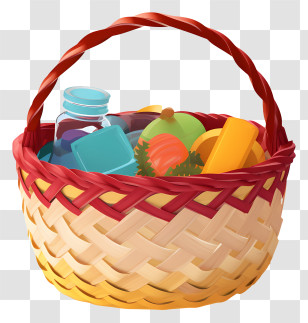 Woven Basket - Wicker Basket With Colorful Items Transparent PNG