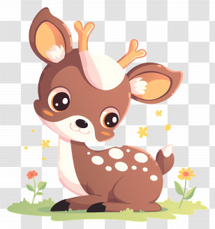 Deery Lou - Cute Cartoon Fawn Sitting In A Meadow Transparent PNG