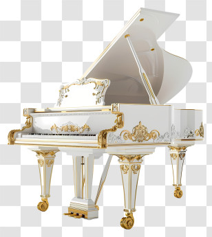 Piano - Luxurious White Grand Piano With Golden Details Transparent PNG