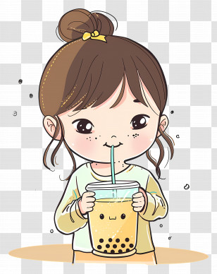 Girl With Bubble Tea - Girl Drinking Bubble Tea Transparent PNG