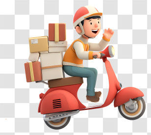 Cartoon Courier Riding Delivery Scooter - Happy Courier Riding Red Scooter Transparent PNG